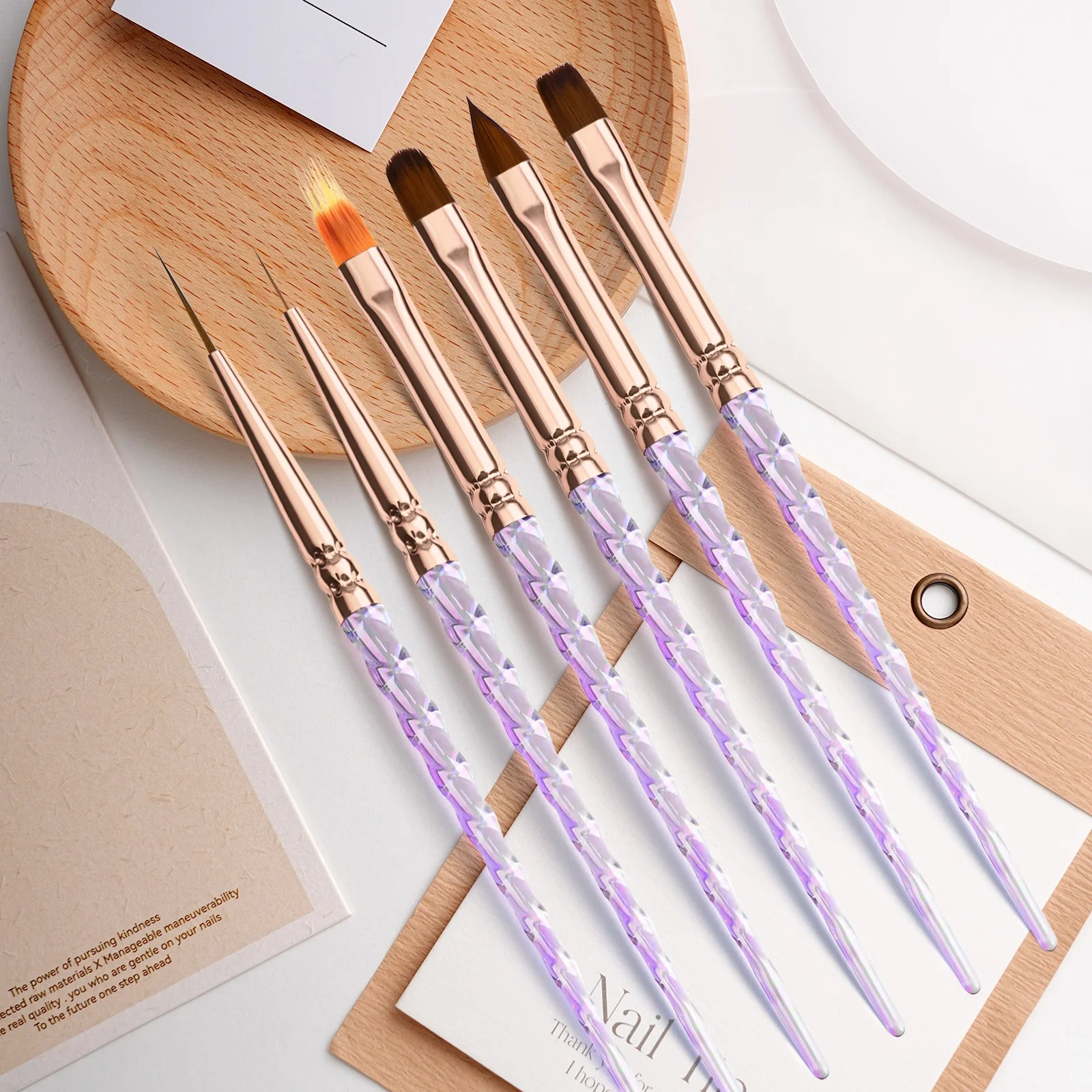 Custom 6Pcs Acrylic Screw Handle Nylon 3D Flat Ombre Oval Nail Art Brushes Set Nail Liner Brush