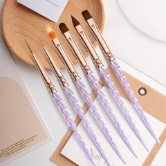 Custom 6Pcs Acrylic Screw Handle Nylon 3D Flat Ombre Oval Nail Art Brushes Set Nail Liner Brush