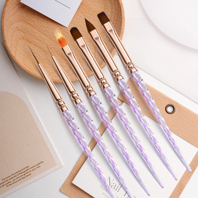 Custom 6Pcs Acrylic Screw Handle Nylon 3D Flat Ombre Oval Nail Art Brushes Set Nail Liner Brush
