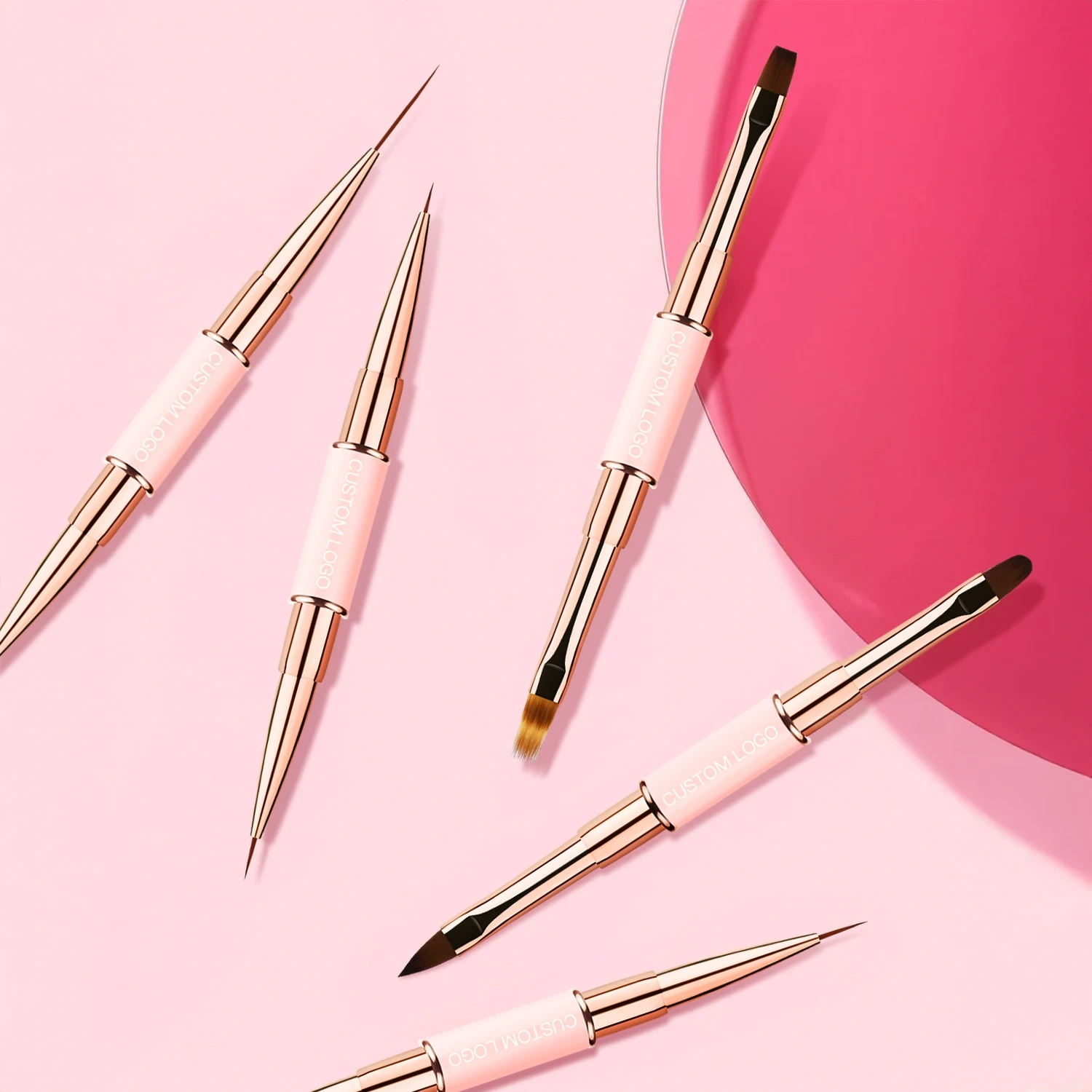 Popular Gradient Pink Double Sided  Liner Nail Art Brushes 5Pcs Stripping Brushes Nail Design Brush Set
