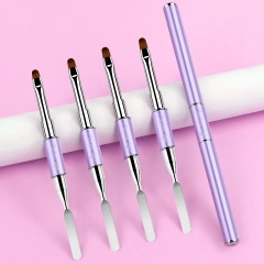 Popular Lavender Custom Logo Metal Handle Nail Art Brush Polish Gel Brush With Scraper