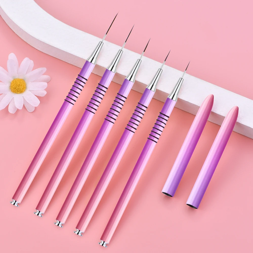 Luxury Pink Purple Gradient Nail Art Brush Set High Quality Nylon Gel Nail Brush Nail Art Liner Brush