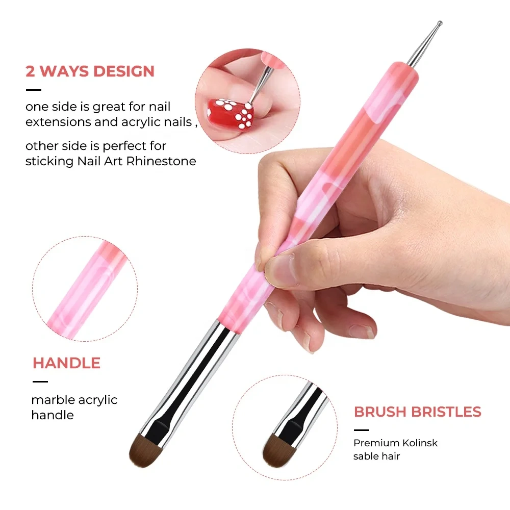 New Custom 2 In1 Double End Clean up Pure Kolinsky Sable French Manicure Nail Brush Nail Art With Dotting Tool #8 10 12 14 16