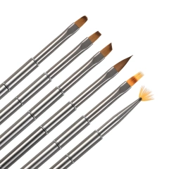 Customized Synthetic Hair Poly Gel Nail Set Travel Metal Sliver Handle  Painting UV Gel Liner Nail Brush Set