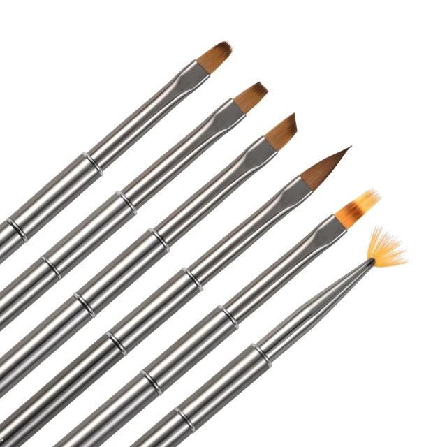 Customized Synthetic Hair Poly Gel Nail Set Travel Metal Sliver Handle  Painting UV Gel Liner Nail Brush Set