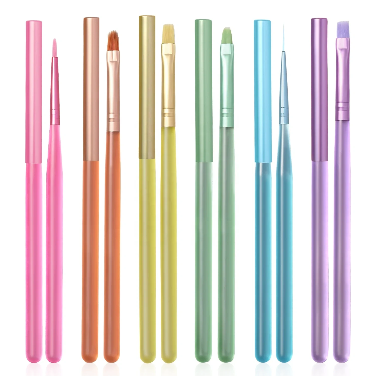 Popular Rainbow Custom Nail Art Gel Liner Stroke French Brush 6pcs Set Nylon Matte Handle Professional Nail Art Brush