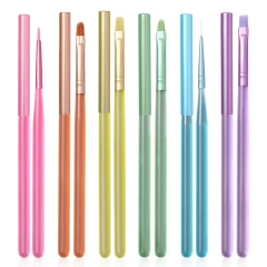 Popular Rainbow Custom Nail Art Gel Liner Stroke French Brush 6pcs Set Nylon Matte Handle Professional Nail Art Brush