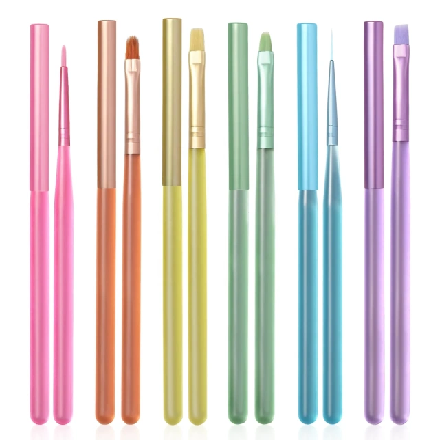 Popular Rainbow Custom Nail Art Gel Liner Stroke French Brush 6pcs Set Nylon Matte Handle Professional Nail Art Brush
