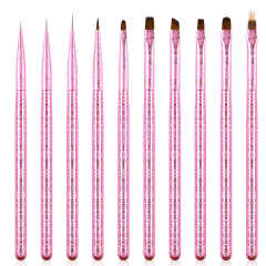 High Quality Nylon 10 Pcs Custom Pink Handle 3D Liner Oval Flat Detail Gel Polish Nail Art Brushes