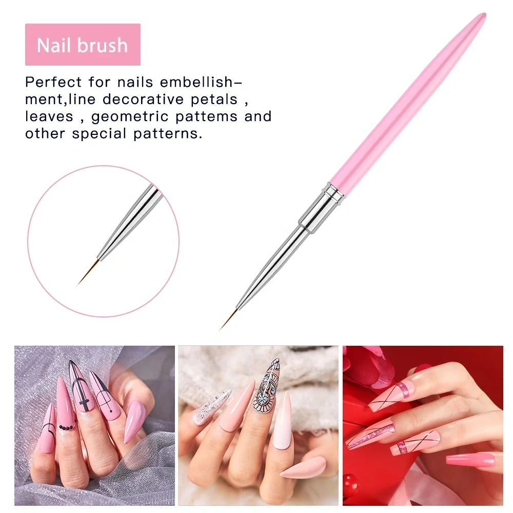 Best Pure Beauty Personalized 100% Kolinsky Sable Pink Nail Acrylic Brush with Manicure Tool UV Gel Nail Art Drawing Pen Kit
