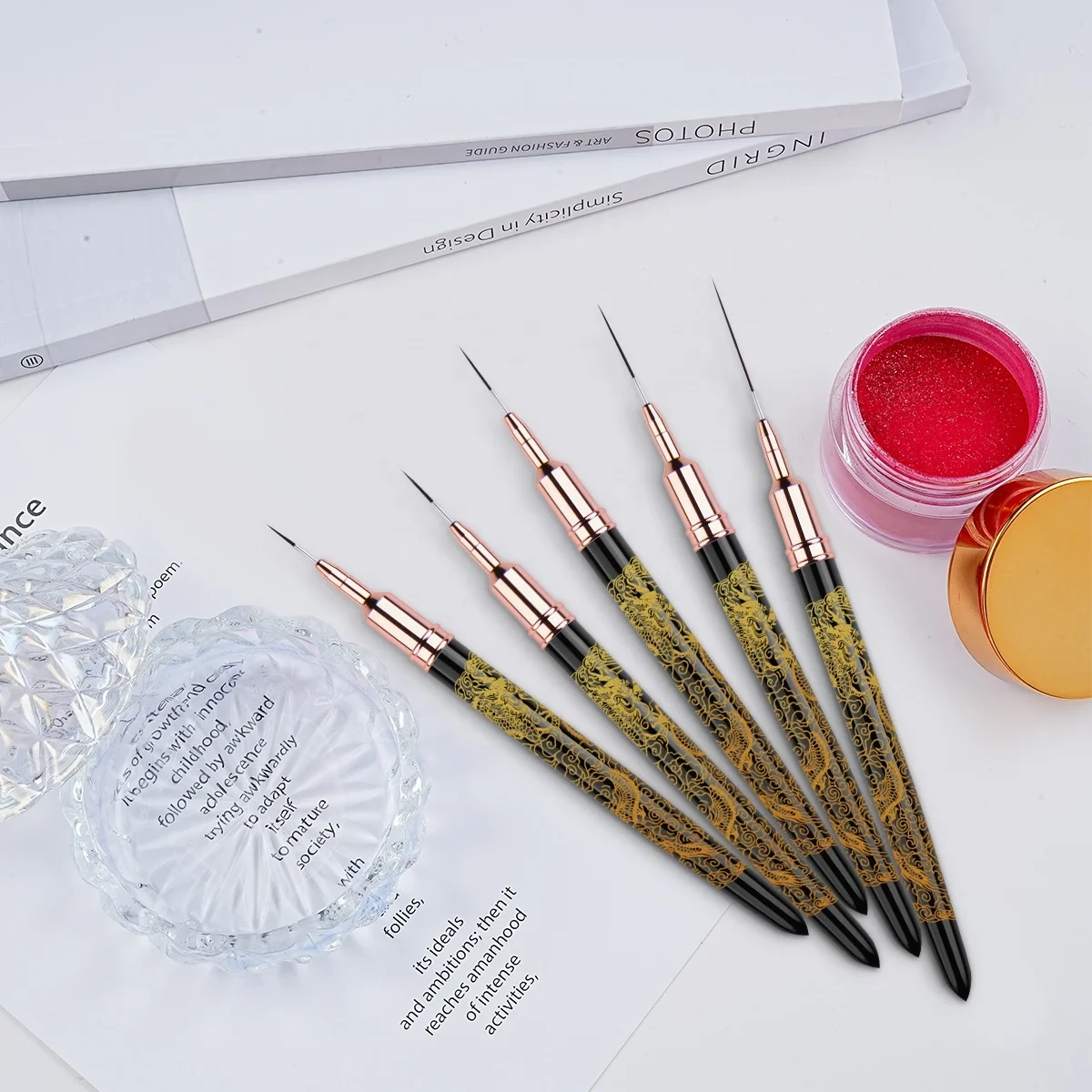 Dragon Professional Nail Art Liner Brush Long Drawing Pen with Thin Metal Kolinsky Acrylic/Nylon for Nail Painting
