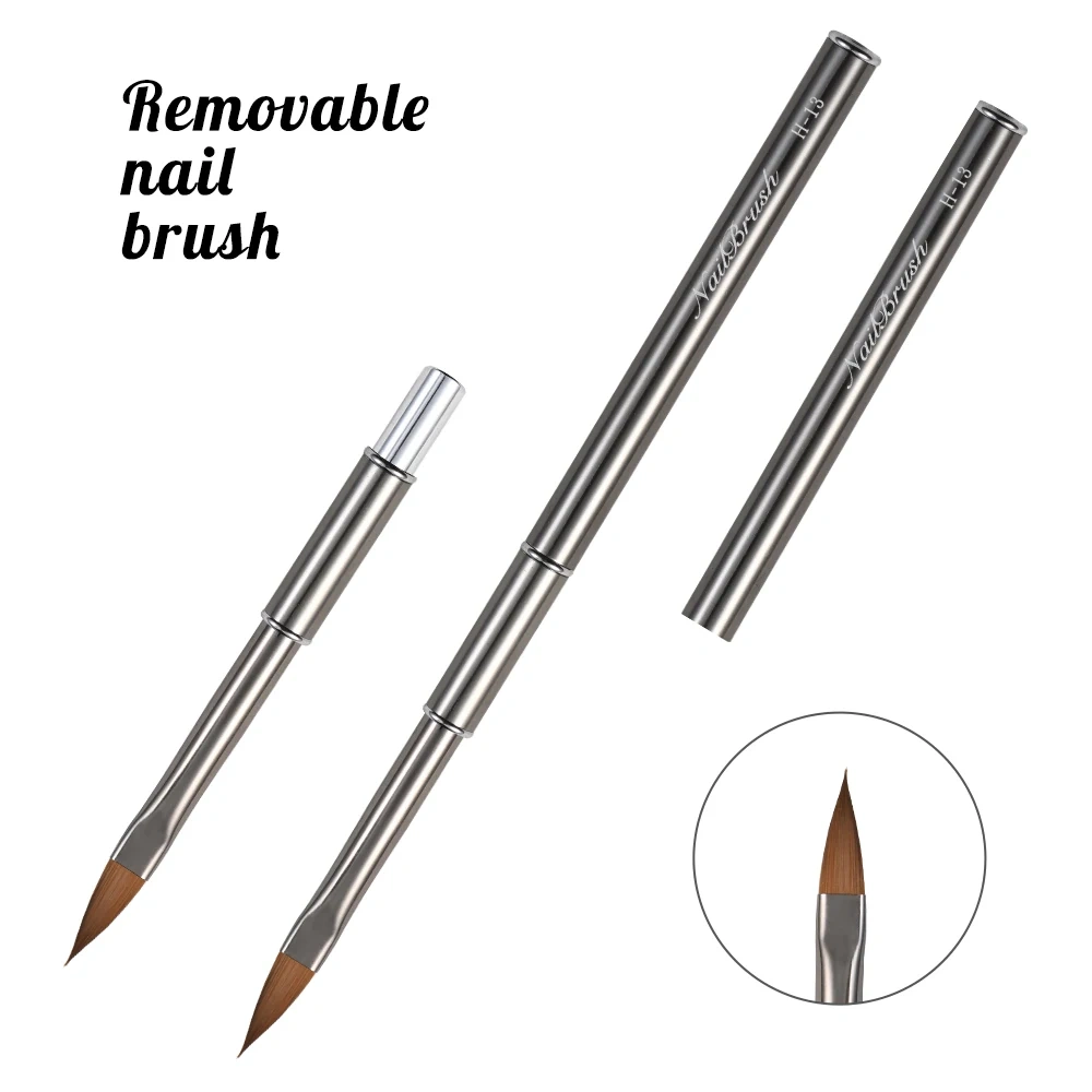 Customized Synthetic Hair Poly Gel Nail Set Travel Metal Sliver Handle  Painting UV Gel Liner Nail Brush Set