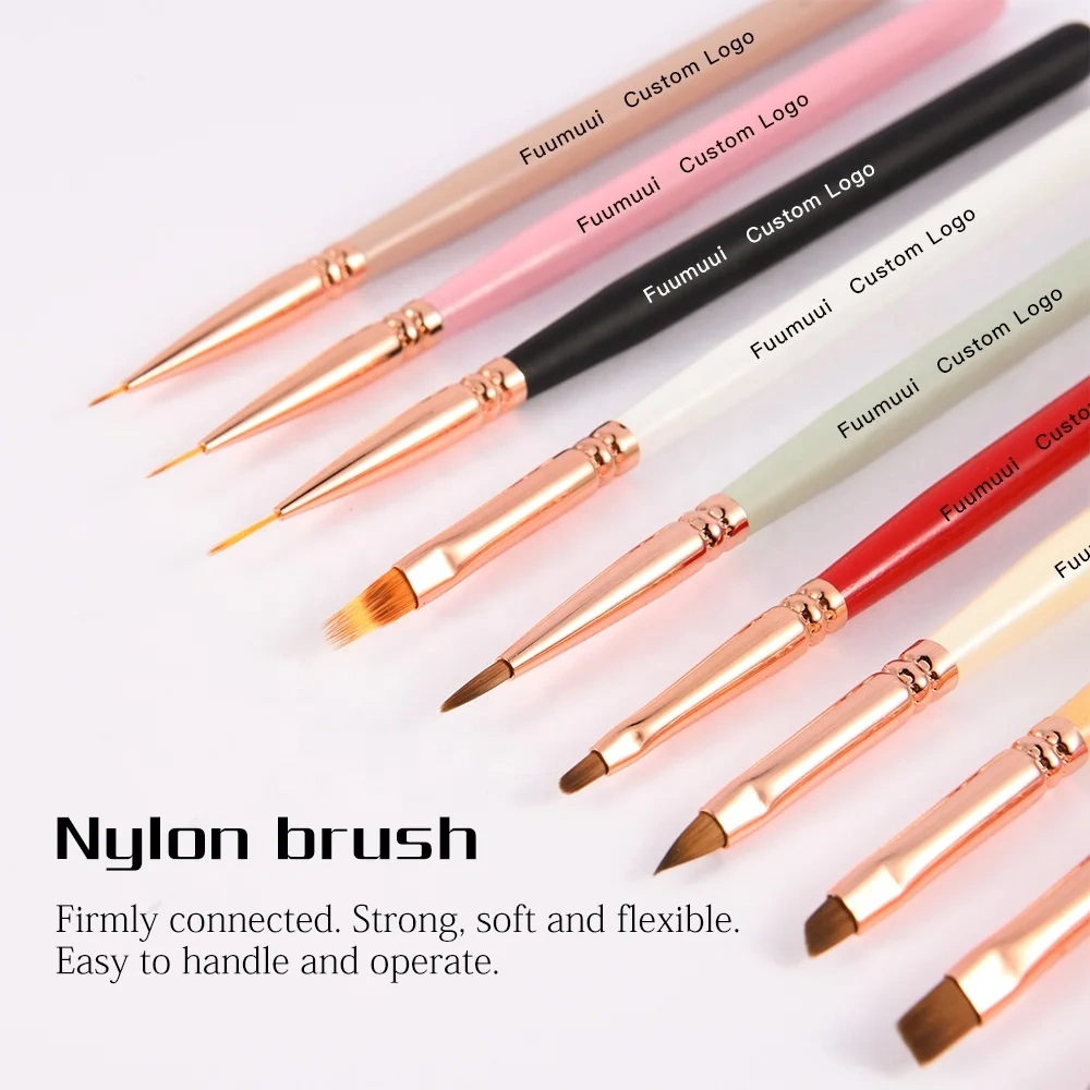 Wholesale Colorful Wooden Handle Nail Brush Set Painting Oval Flat Acrylic Nylon Japanese Nail Art Brush Set