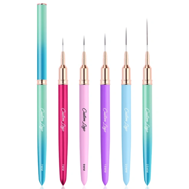 5 Color in 1 Set Nail Liner Pen Custom Logo Nail Art Brushes Super Thin Liner 7mm 9mm 15mm 20mm 25mm Liner Nail Art Brush Set