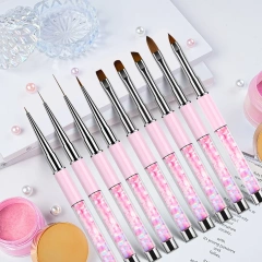 Customized LOGO Kolinsky and Nylon Gold Metal Handle Nail Brush Set Painting UV Gel Nail at Liner Brush