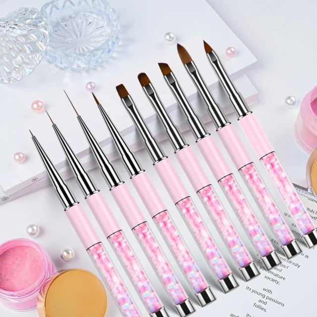 Customized LOGO Kolinsky and Nylon Gold Metal Handle Nail Brush Set Painting UV Gel Nail at Liner Brush