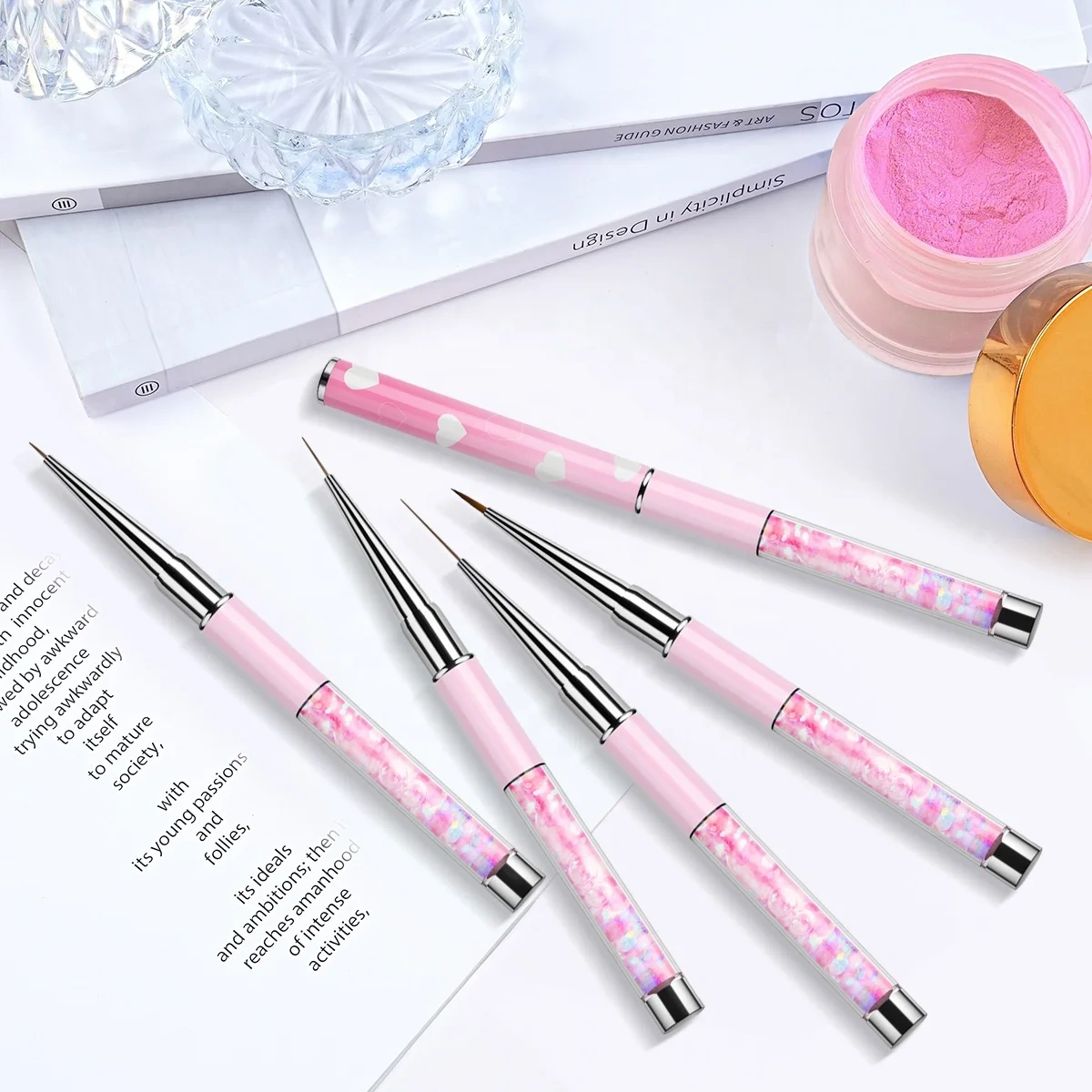 Customized LOGO Kolinsky and Nylon Gold Metal Handle Nail Brush Set Painting UV Gel Nail at Liner Brush