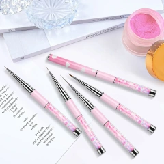 Customized LOGO Kolinsky and Nylon Gold Metal Handle Nail Brush Set Painting UV Gel Nail at Liner Brush