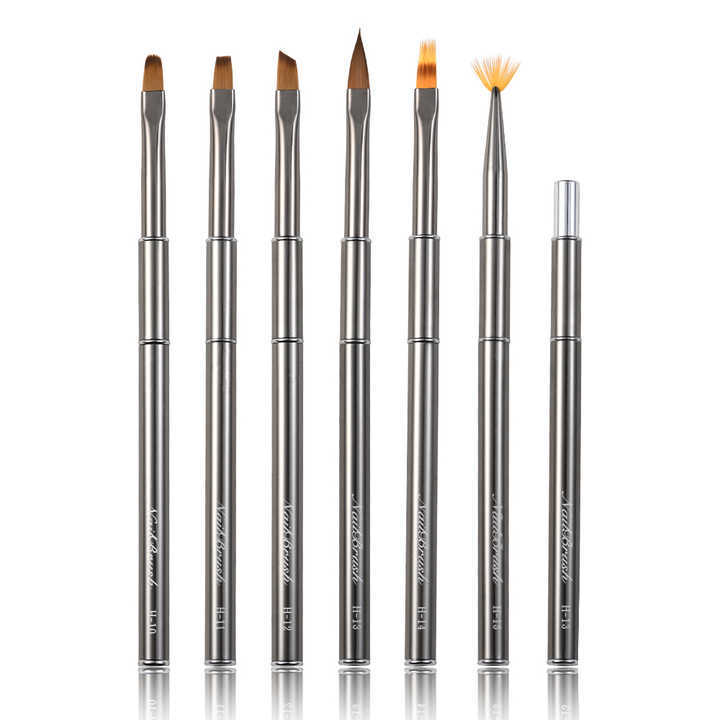 Customized Synthetic Hair Poly Gel Nail Set Travel Metal Sliver Handle  Painting UV Gel Liner Nail Brush Set