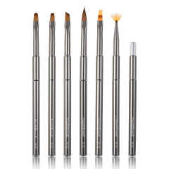 Customized Synthetic Hair Poly Gel Nail Set Travel Metal Sliver Handle  Painting UV Gel Liner Nail Brush Set