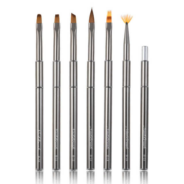 Customized Synthetic Hair Poly Gel Nail Set Travel Metal Sliver Handle  Painting UV Gel Liner Nail Brush Set