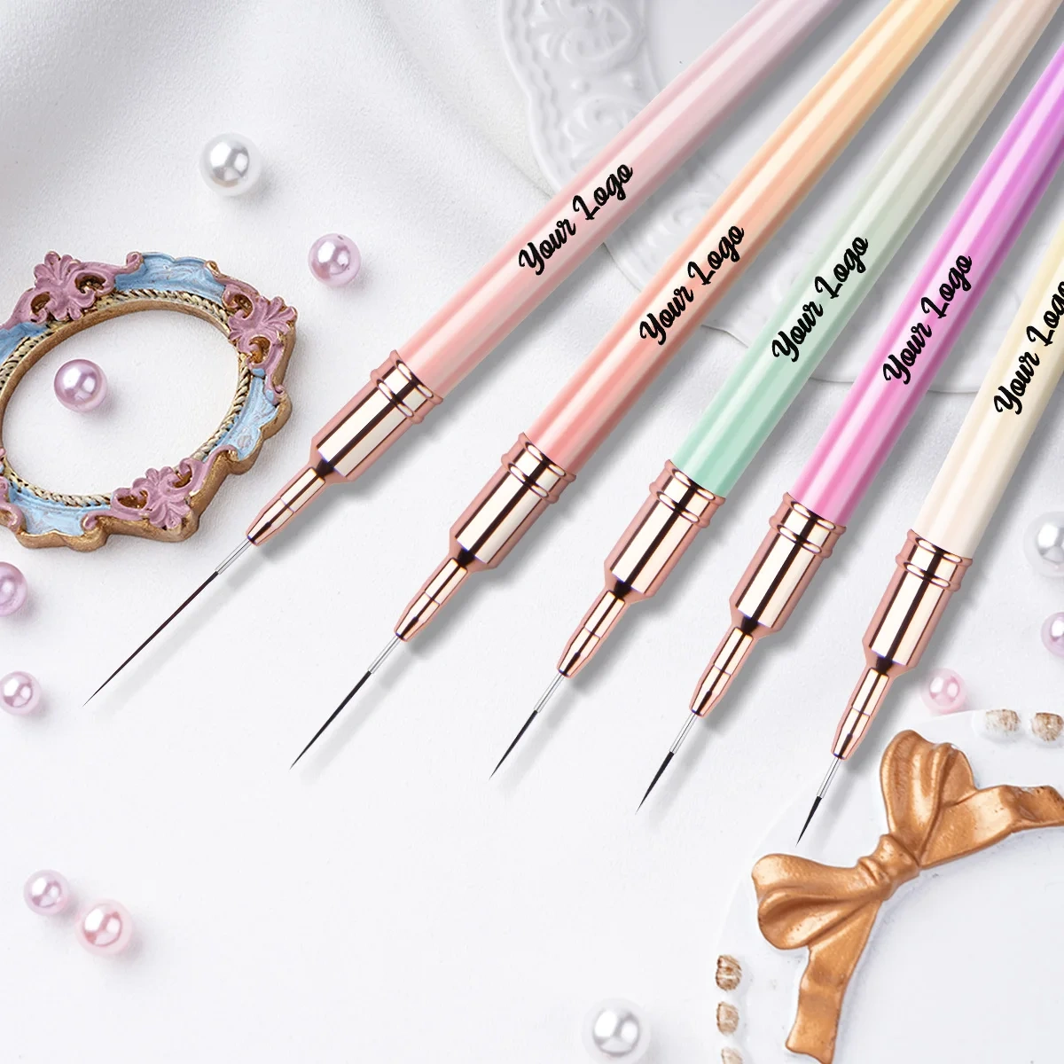 Nail Brush Manufacturer Private Label 7/9/11/15/20mm Striping Brushes 5pcs/set Nail Art Pink Ultra Thin Liner Nail Brushes