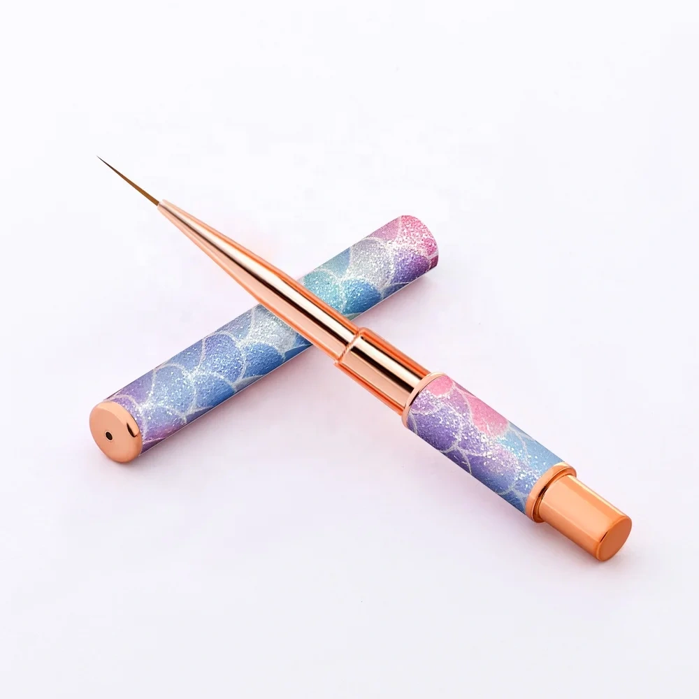 5-9-11-15-20mm Stripe Liner Brush Purple Gradient Metal Nylon Hair Paint Pen Detail Art Nail Liner Brush for Nails