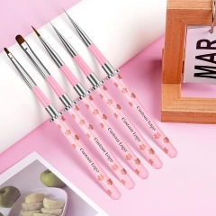 New Arrival Nail Art Brush Set Custom Pink Peach Blossom Printing 5 Pieces Detail Nail Art Brushes Nylon Nail Art Liner Brush