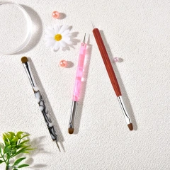 New Custom 2 In1 Double End Clean up Pure Kolinsky Sable French Manicure Nail Brush Nail Art With Dotting Tool #8 10 12 14 16