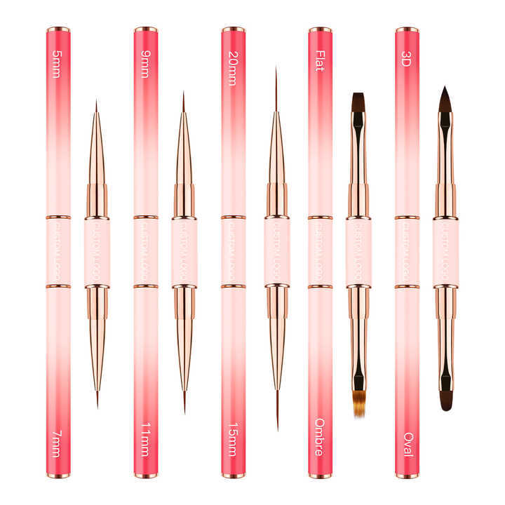 Popular Gradient Pink Double Sided  Liner Nail Art Brushes 5Pcs Stripping Brushes Nail Design Brush Set