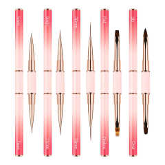 Popular Gradient Pink Double Sided  Liner Nail Art Brushes 5Pcs Stripping Brushes Nail Design Brush Set