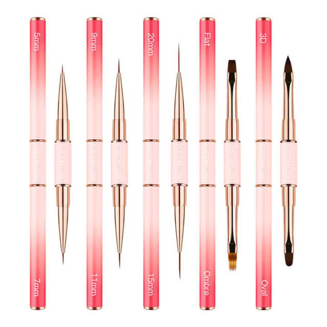 Popular Gradient Pink Double Sided  Liner Nail Art Brushes 5Pcs Stripping Brushes Nail Design Brush Set
