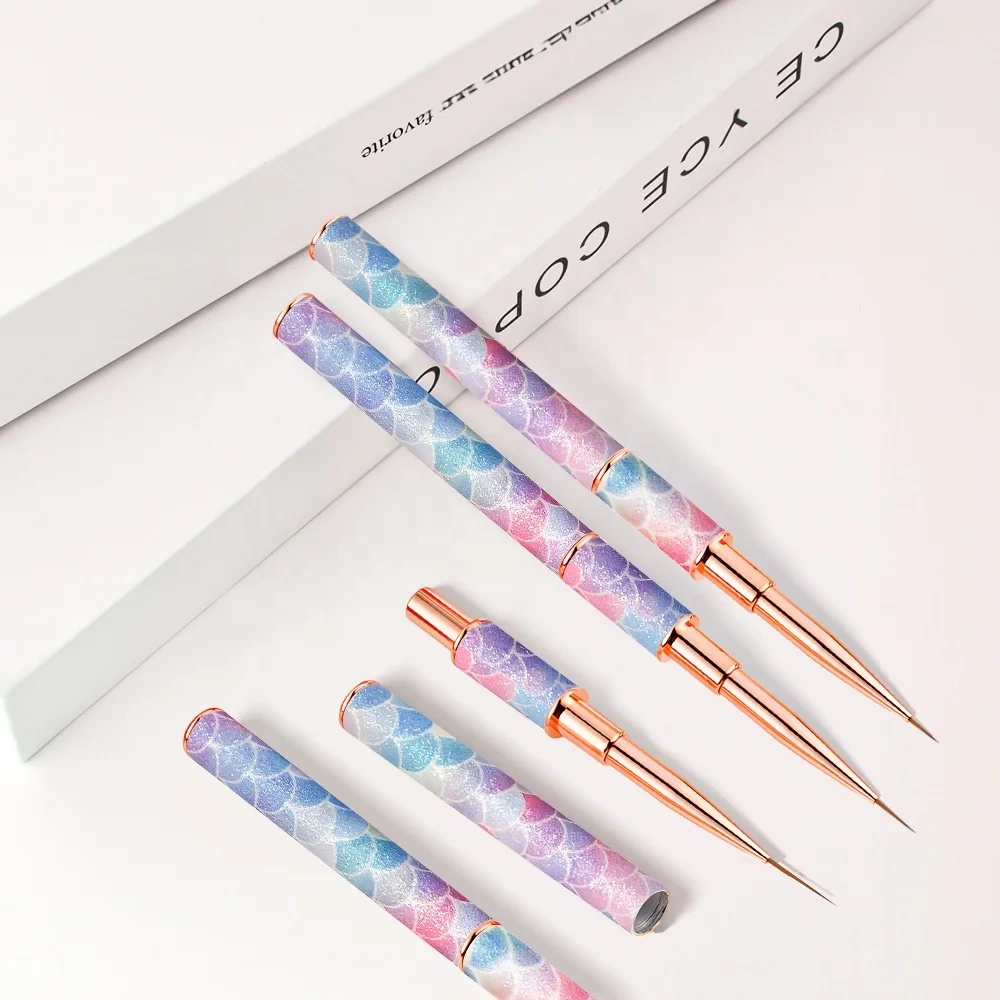 5-9-11-15-20mm Stripe Liner Brush Purple Gradient Metal Nylon Hair Paint Pen Detail Art Nail Liner Brush for Nails