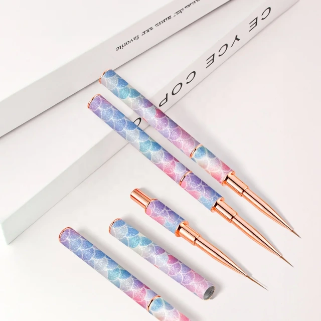 5-9-11-15-20mm Stripe Liner Brush Purple Gradient Metal Nylon Hair Paint Pen Detail Art Nail Liner Brush for Nails