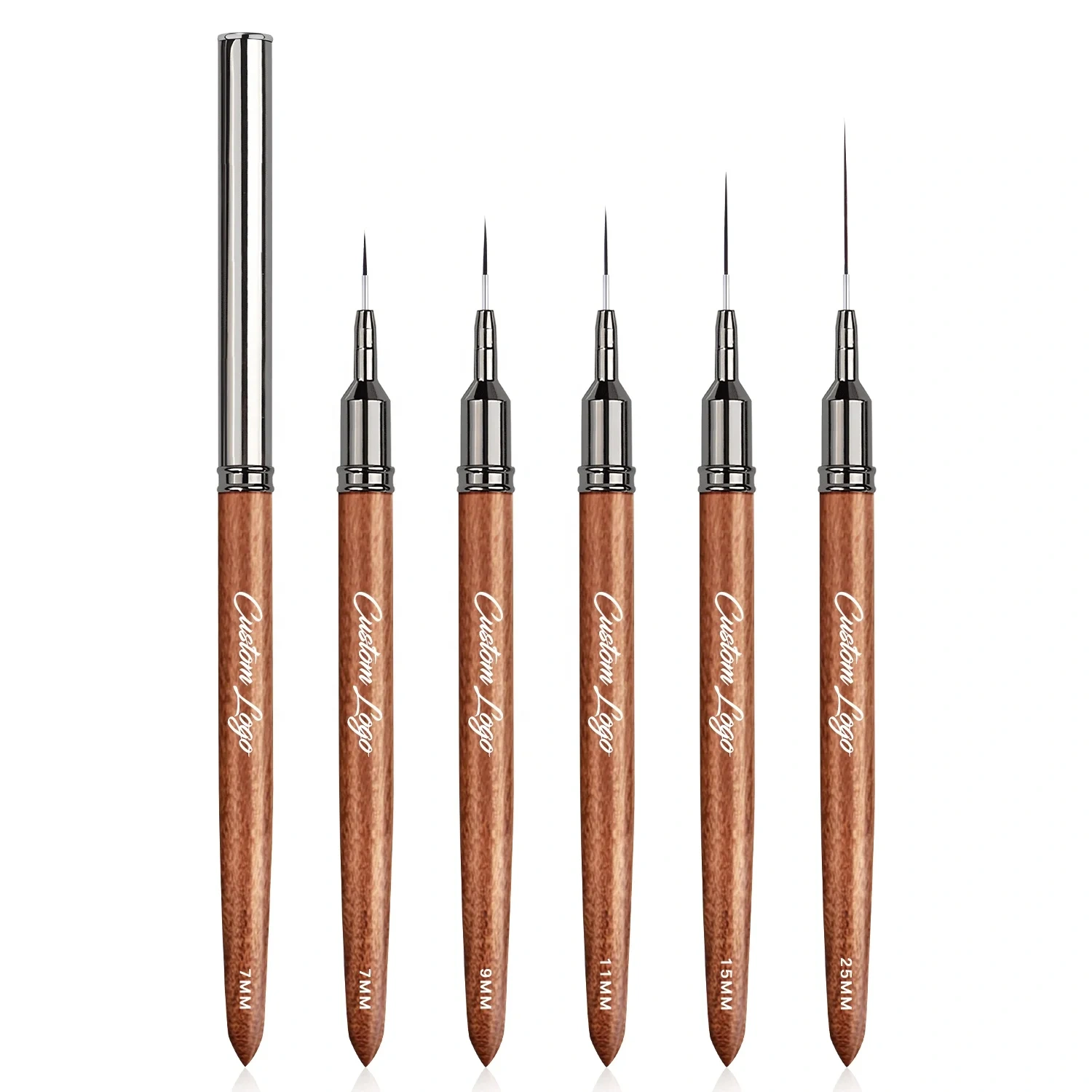 7 9 11 15 20 25mm New extra Thin Liner Brush Synthetic Hair 5pcs Nail Art Brush Set Wood Handle