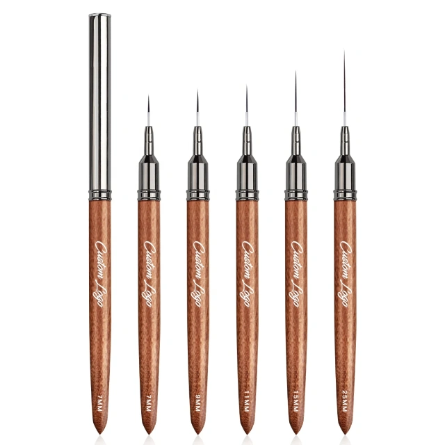 7 9 11 15 20 25mm New extra Thin Liner Brush Synthetic Hair 5pcs Nail Art Brush Set Wood Handle