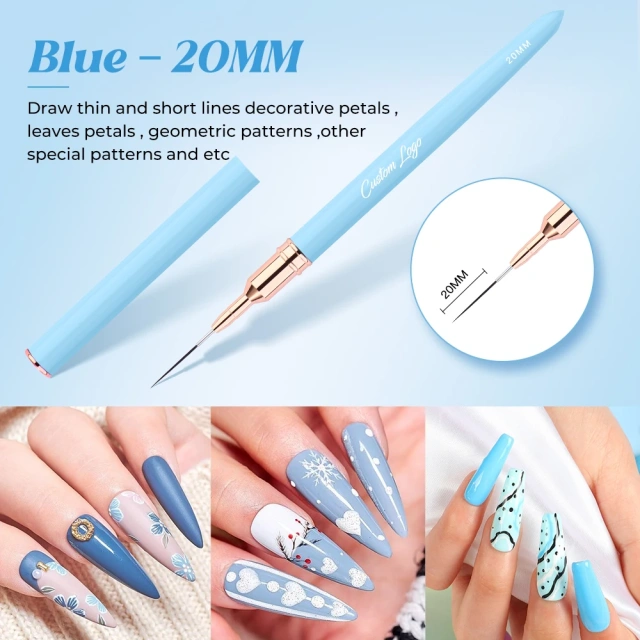 5 Color in 1 Set Nail Liner Pen Custom Logo Nail Art Brushes Super Thin Liner 7mm 9mm 15mm 20mm 25mm Liner Nail Art Brush Set