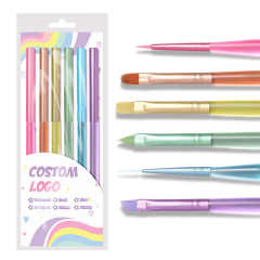 Popular Rainbow Custom Nail Art Gel Liner Stroke French Brush 6pcs Set Nylon Matte Handle Professional Nail Art Brush