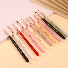 Wholesale Colorful Wooden Handle Nail Brush Set Painting Oval Flat Acrylic Nylon Japanese Nail Art Brush Set