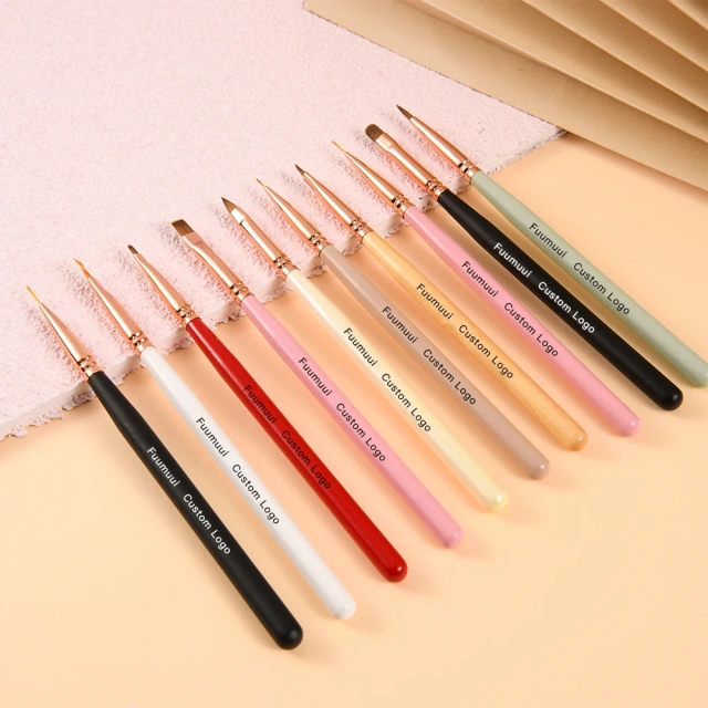 Wholesale Colorful Wooden Handle Nail Brush Set Painting Oval Flat Acrylic Nylon Japanese Nail Art Brush Set
