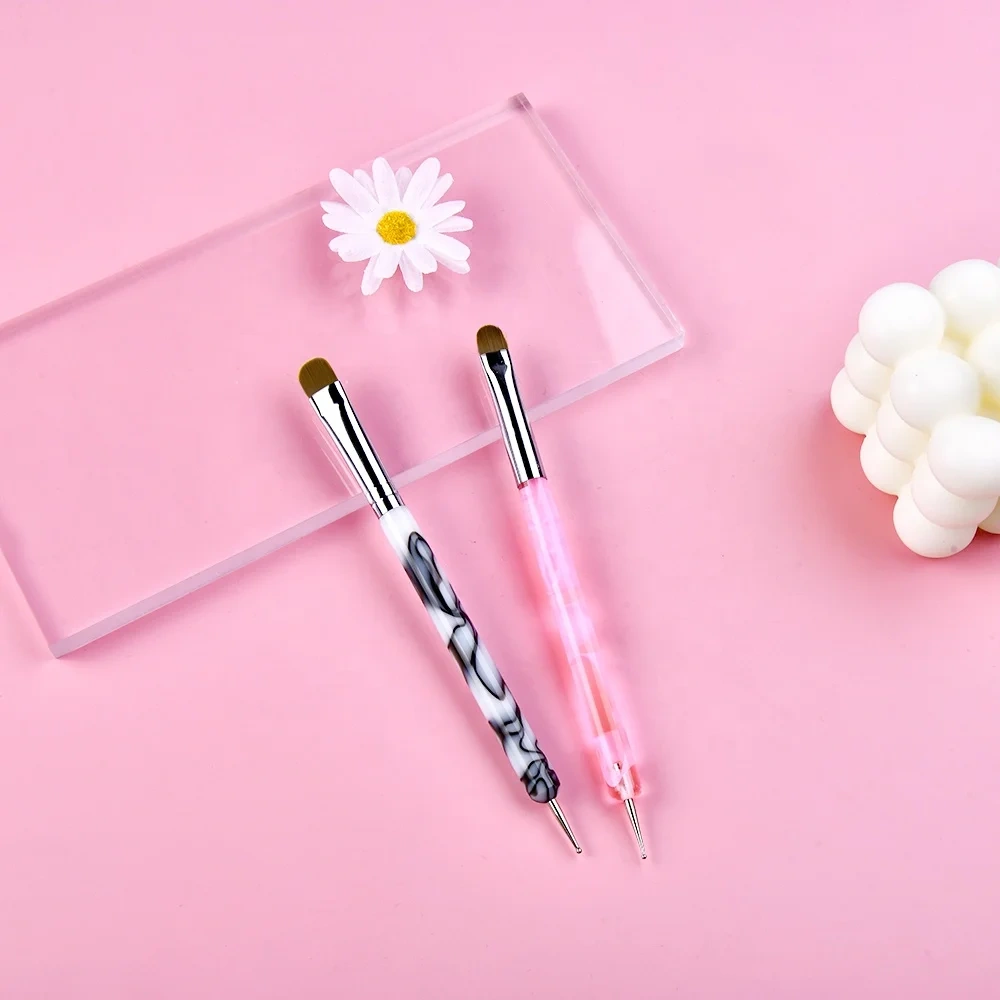 New Custom 2 In1 Double End Clean up Pure Kolinsky Sable French Manicure Nail Brush Nail Art With Dotting Tool #8 10 12 14 16