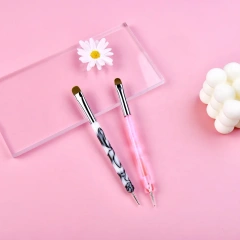 New Custom 2 In1 Double End Clean up Pure Kolinsky Sable French Manicure Nail Brush Nail Art With Dotting Tool #8 10 12 14 16