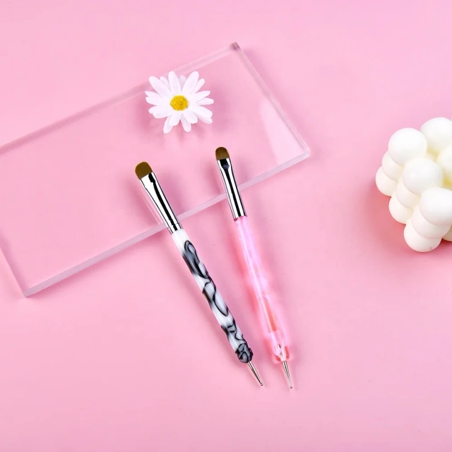 New Custom 2 In1 Double End Clean up Pure Kolinsky Sable French Manicure Nail Brush Nail Art With Dotting Tool #8 10 12 14 16