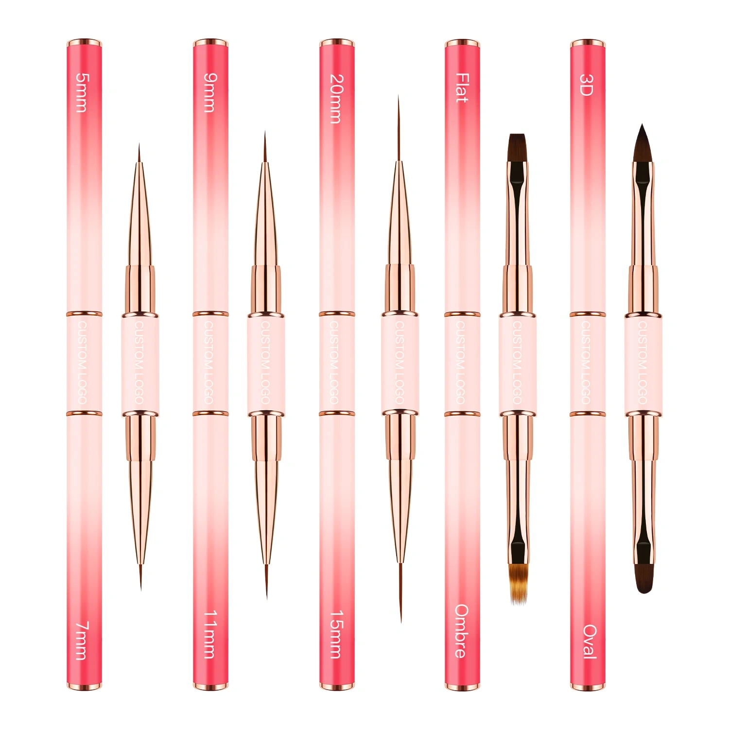 Popular Gradient Pink Double Sided  Liner Nail Art Brushes 5Pcs Stripping Brushes Nail Design Brush Set