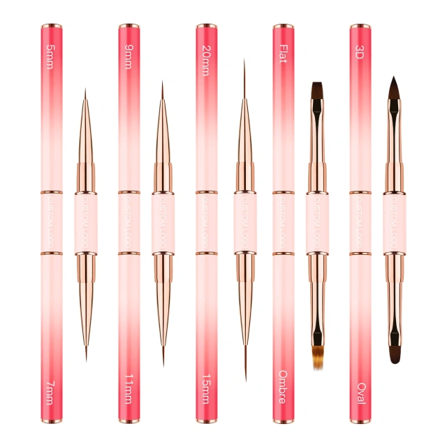 Popular Gradient Pink Double Sided  Liner Nail Art Brushes 5Pcs Stripping Brushes Nail Design Brush Set
