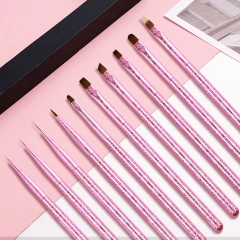 High Quality Nylon 10 Pcs Custom Pink Handle 3D Liner Oval Flat Detail Gel Polish Nail Art Brushes