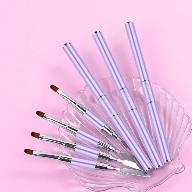 Popular Lavender Custom Logo Metal Handle Nail Art Brush Polish Gel Brush With Scraper