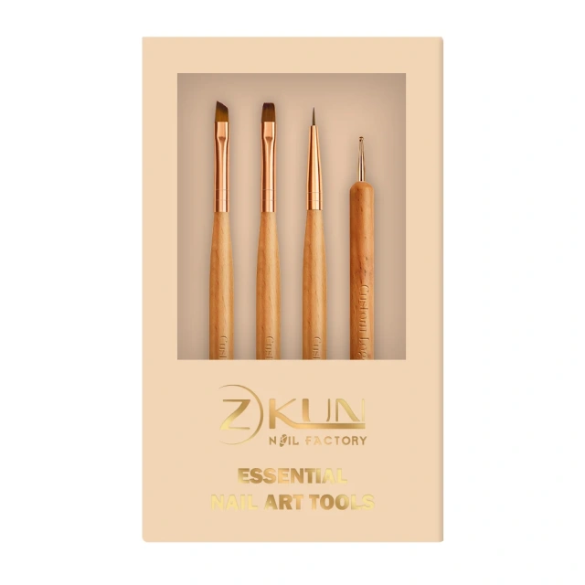 Popular Wooden Handle Double Dotting Nail Art Brushes 4pcs Custom Brushes Nail Design Brush Set