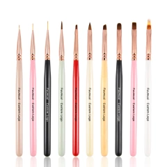Wholesale Colorful Wooden Handle Nail Brush Set Painting Oval Flat Acrylic Nylon Japanese Nail Art Brush Set