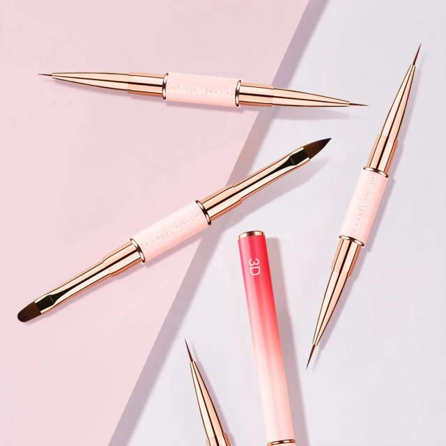 Popular Gradient Pink Double Sided  Liner Nail Art Brushes 5Pcs Stripping Brushes Nail Design Brush Set